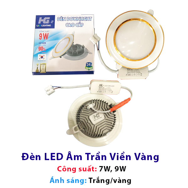 Đèn led âm trần viền vàng viền bạc