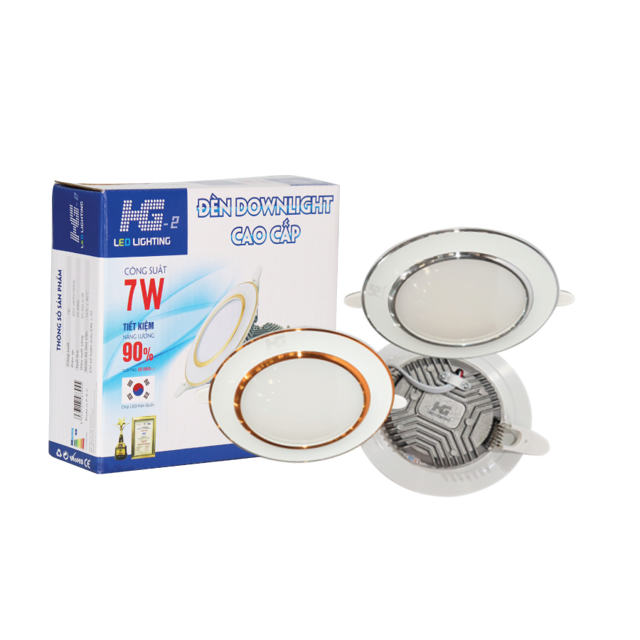 Đèn led âm trần HG2 viền vàng/bạc 