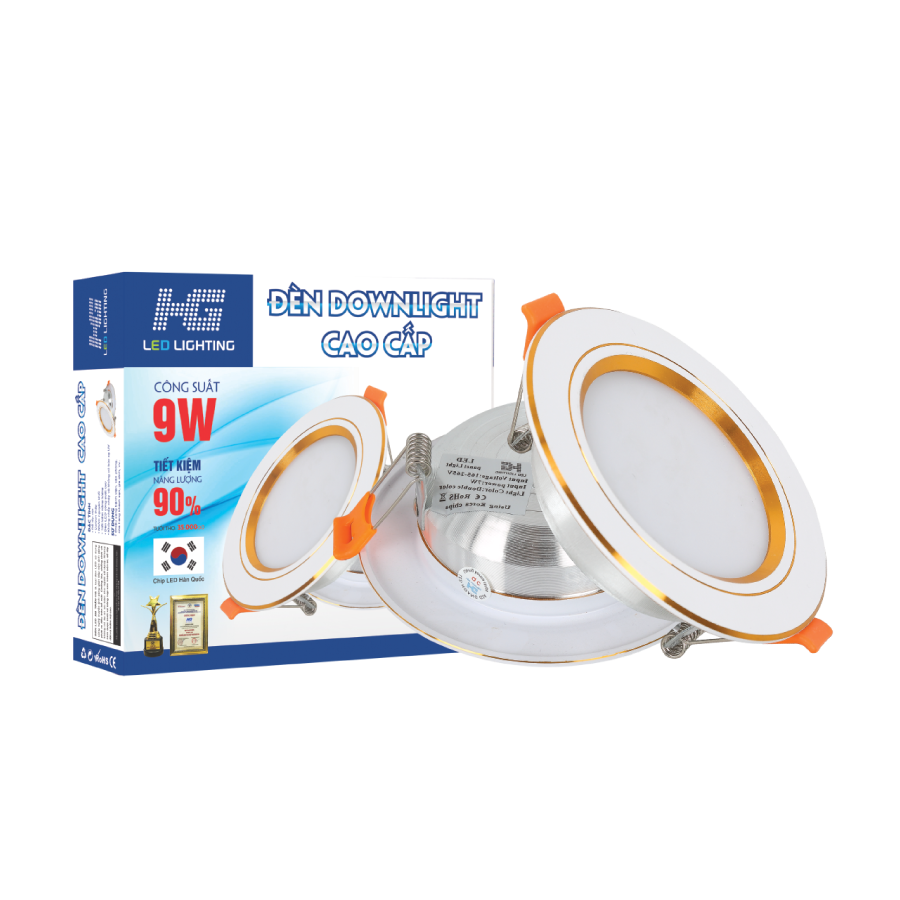 Đèn led âm trần viền vàng 9W