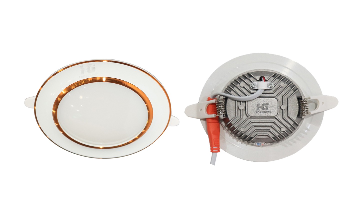 Đèn led âm trần đổi màu viền vàng hg2